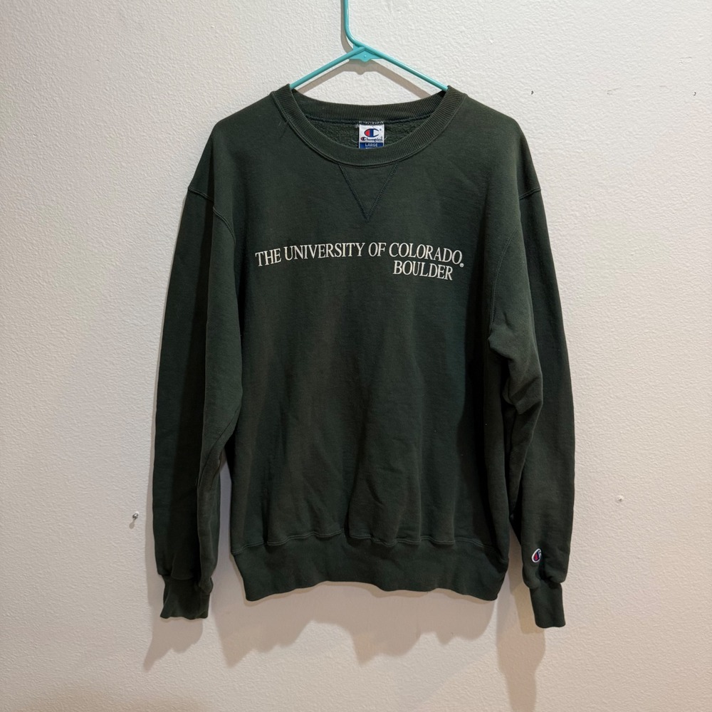 VTG Champion Mens University of Colorado Boulder Sweatshirt Green Large CU Buffs